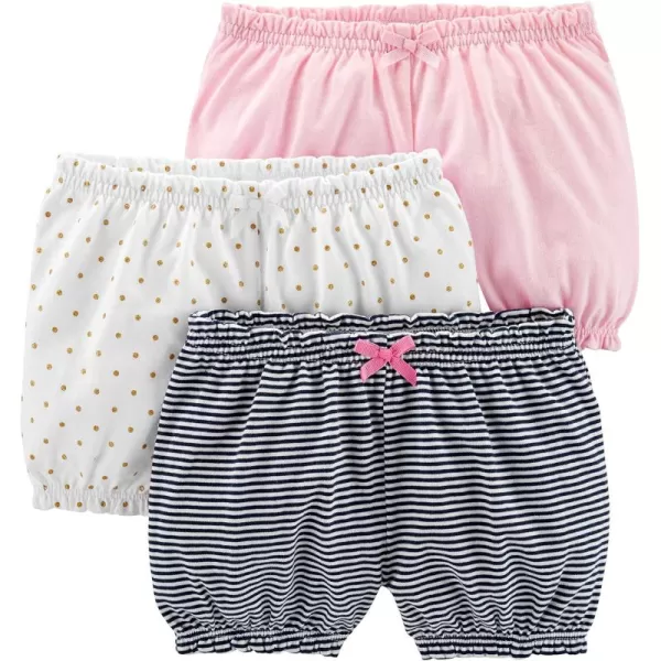 Simple Joys by Carters Girls 3Pack Knit ShortsLight PinkNavy StripeWhite Dots