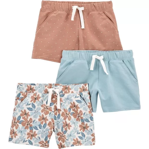 Simple Joys by Carters Girls 3Pack Knit ShortsMochaBlueFloral