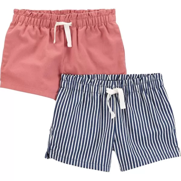 Simple Joys by Carters Girls Knit Shorts Pack of 2 Coral PinkNavy Stripe 12 Months