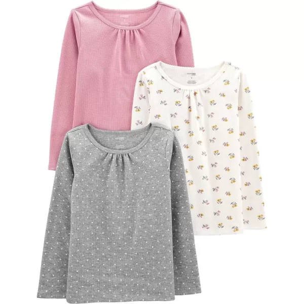 Simple Joys by Carters Girls LongSleeve Shirts Pack of 3Grey DotsPinkWhite Floral