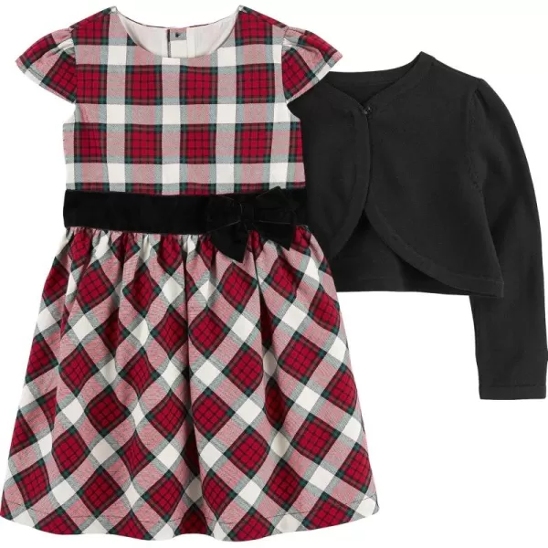 Simple Joys by Carters Toddlers and Baby Girls 2Piece Special Occasion Dress and Cardigan SetBlackRed Plaid