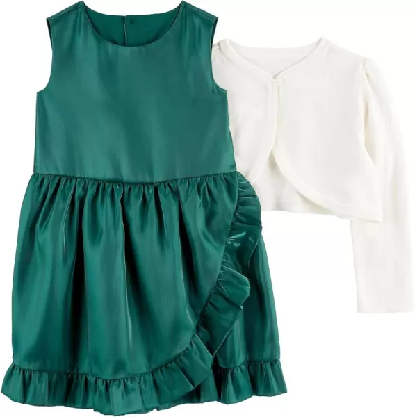 Simple Joys by Carters Toddlers and Baby Girls 2Piece Special Occasion Dress and Cardigan SetEmerald GreenWhite