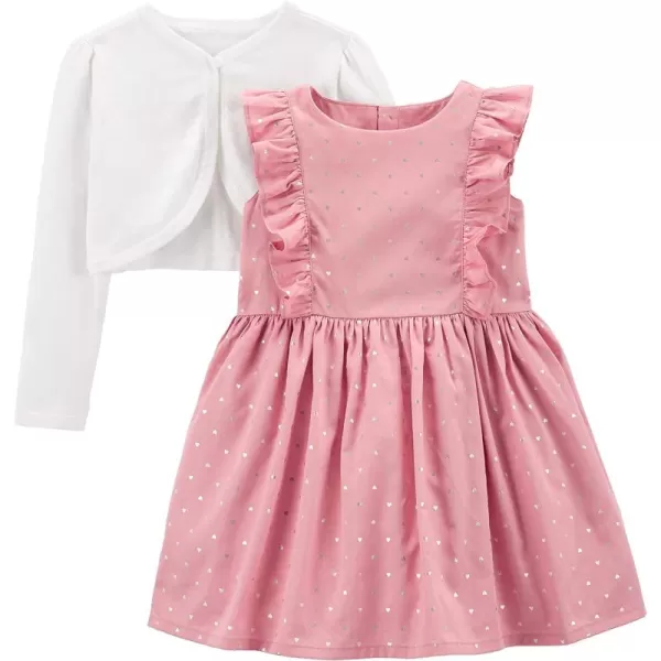 Simple Joys by Carters Toddlers and Baby Girls 2Piece Special Occasion Dress and Cardigan SetPink HeartsWhite