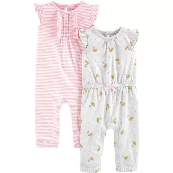 Simple Joys by Carters babygirls 2pack Fashion JumpsuitsGrey SwansPink Stripe