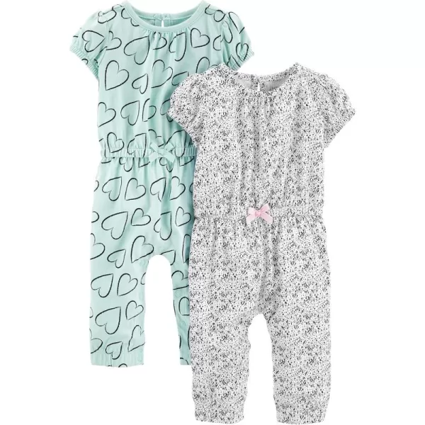 Simple Joys by Carters babygirls 2pack Fashion JumpsuitsMint Green HeartsWhite Dots