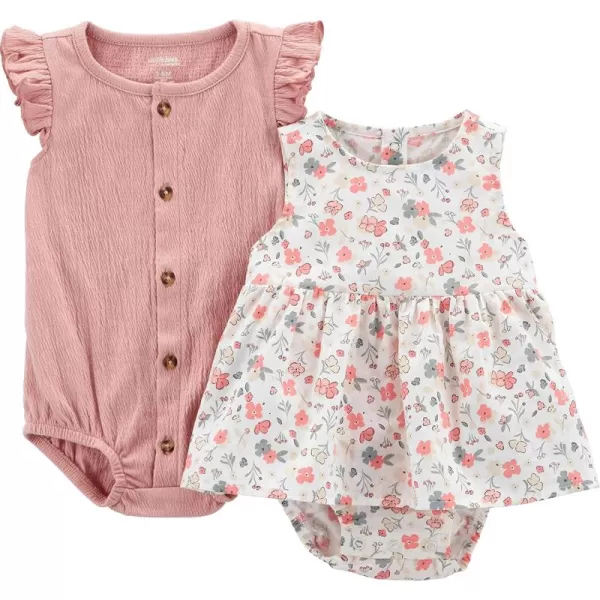 Simple Joys by Carters babygirls 2pack Sleeveless RompersPeachWhite Floral