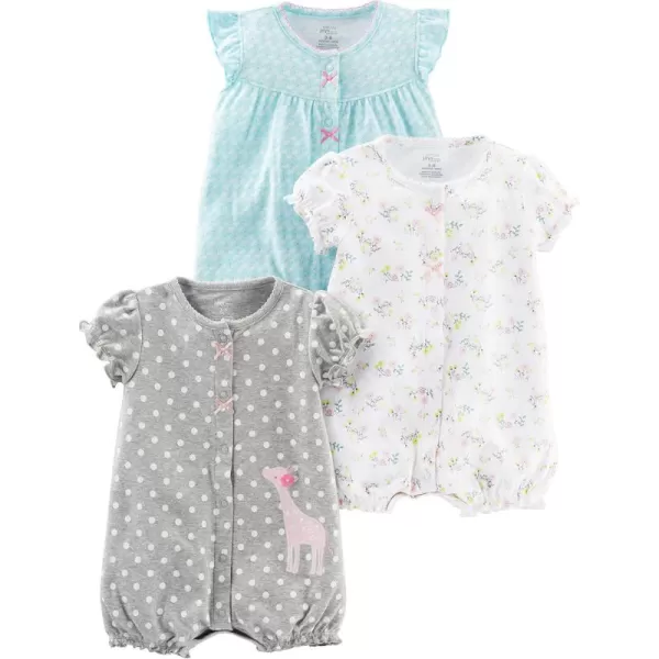 Simple Joys by Carters babygirls 3pack Snapup RompersBlue SwanGrey DotsWhite Floral