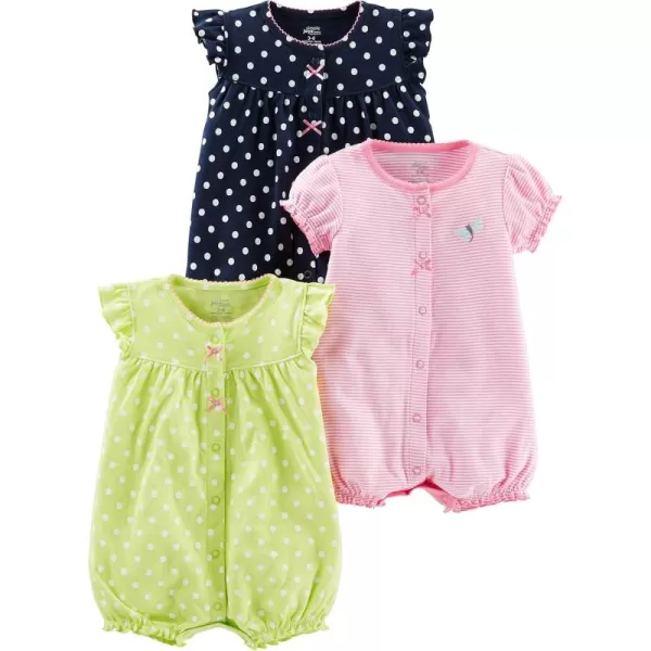 Simple Joys by Carters babygirls 3pack Snapup RompersLight GreenNavy DotsPink Stripe