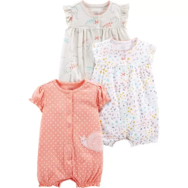 Simple Joys by Carters babygirls 3pack Snapup RompersRoseWhiteBeige