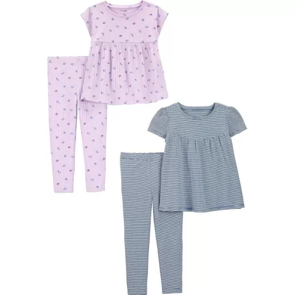 Simple Joys by Carters babygirls 4Piece ShortSleeve Shirts and Pants Playwear SetBlue StripeLilac Fruit