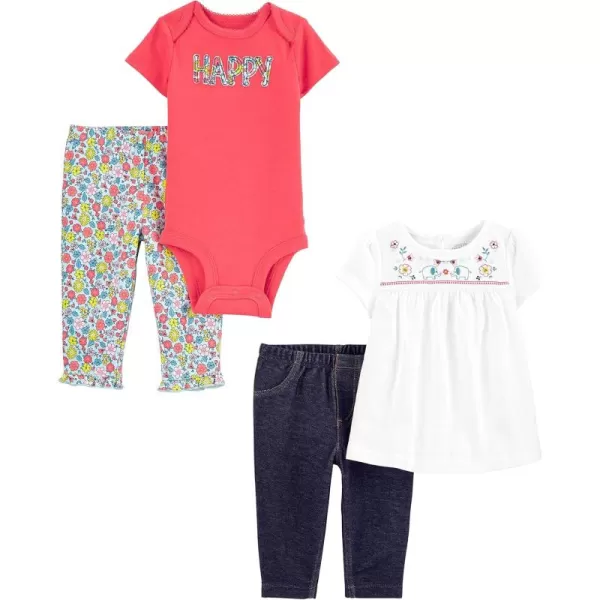 Simple Joys by Carters babygirls 4piece Bodysuit Top and Pant SetGrey Heather LlamaPink Polka Dot