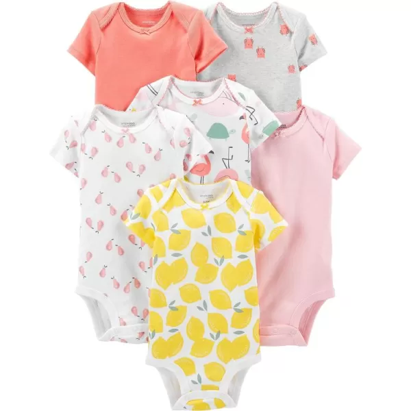 Simple Joys by Carters babygirls 6pack Shortsleeve BodysuitMulticolorBirdsFruitLemonTurtle