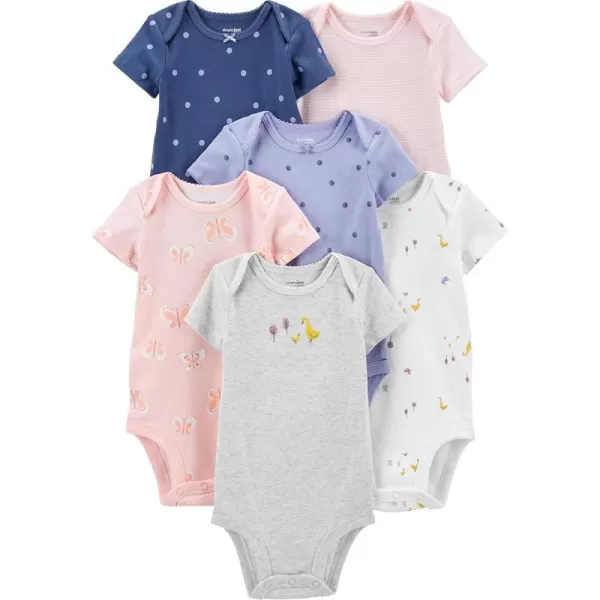 Simple Joys by Carters babygirls 6pack Shortsleeve BodysuitMulticolorButterfliesDotsDucksStripe