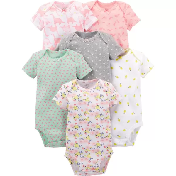 Simple Joys by Carters babygirls 6pack Shortsleeve BodysuitMulticolorDinosaurFloralForest AnimalsFruitHearts