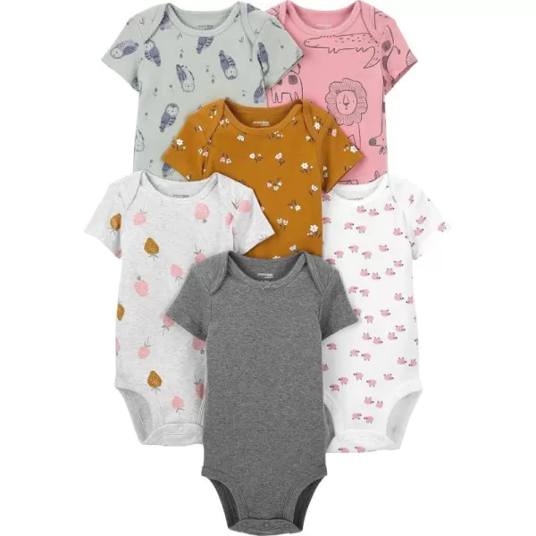 Simple Joys by Carters babygirls 6pack Shortsleeve BodysuitMulticolorFloralForest AnimalsOwlSheep