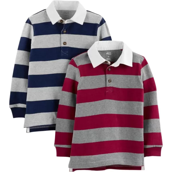 Simple Joys by Carters Boys 2Pack LongSleeve Rugby Striped ShirtsBurgundy Navy Stripe