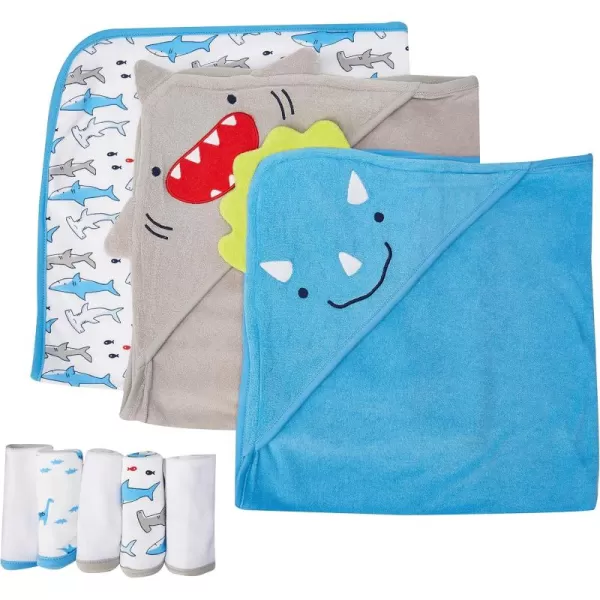 Simple Joys by Carters Unisex Babies 8Piece Towel and Washcloth Set MultipacksSharkDinasaur