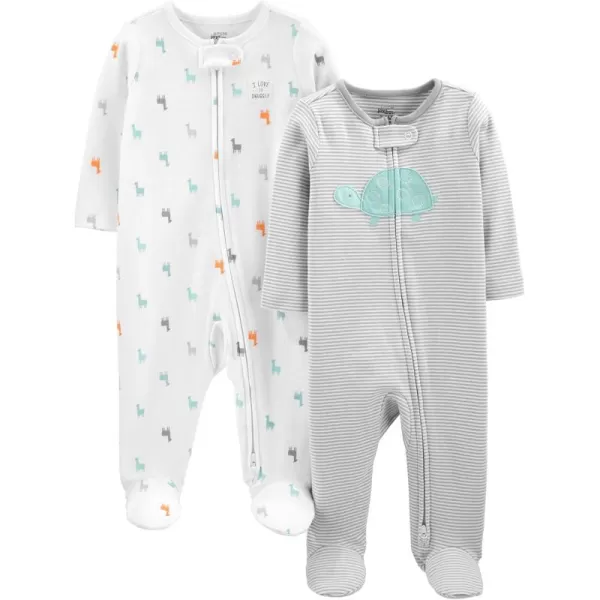 imageSimple Joys by Carters Baby Neutral 2Pack Cotton Footed Sleep and PlayGrey TurtleWhite Llama