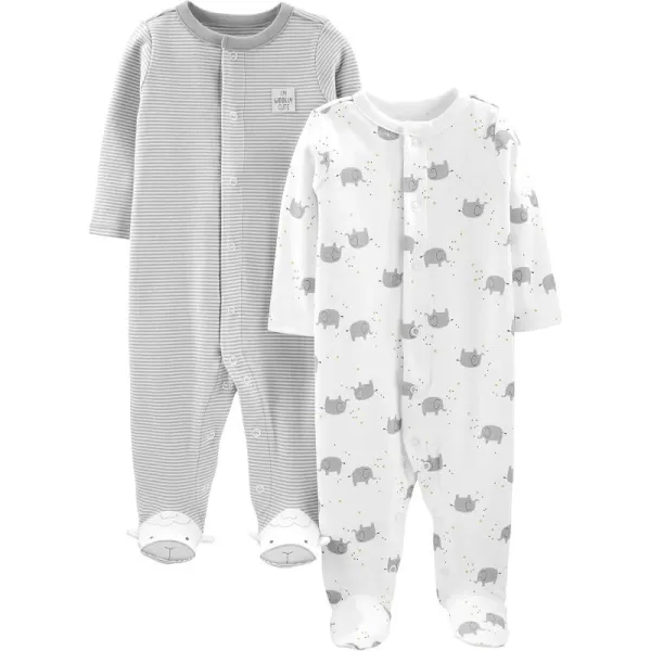 imageSimple Joys by Carters Baby Neutral 2Pack Cotton Footed Sleep and PlayLight Grey Mini StripeWhite Elephant