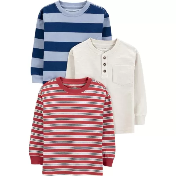 imageSimple Joys by Carters Boys 3Pack Long Sleeve ShirtsIvory Space DyeMaroon StripeNavy Rugby Stripe