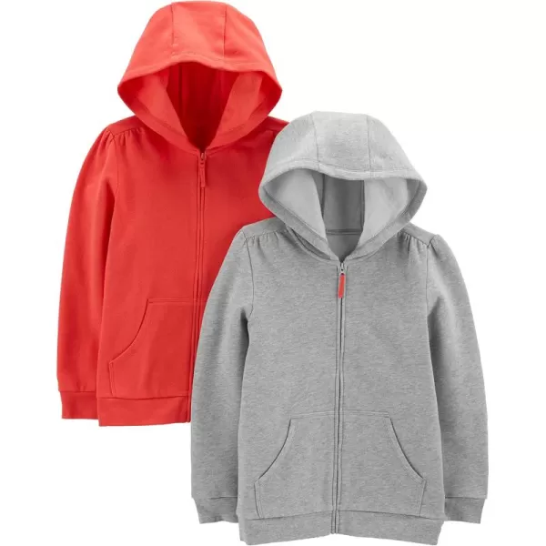 imageSimple Joys by Carters Girls 2Pack Fleece FullZip HoodiesGrey HeatherOrange