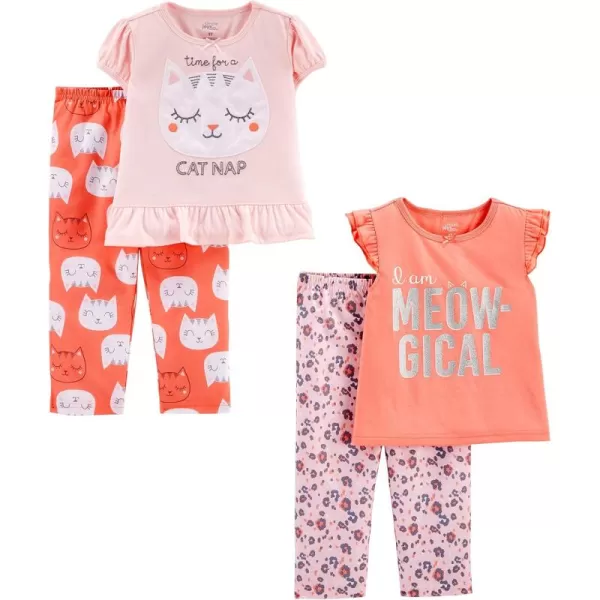 imageSimple Joys by Carters Girls 4Piece Poly PajamasAnimal PrintKittenText Print