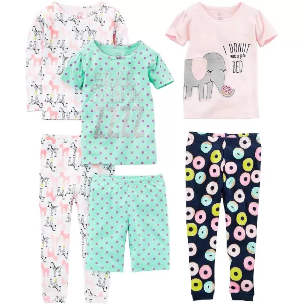 imageSimple Joys by Carters Girls 6Piece Snug Fit Cotton Pajama SetGreen DotsNavy DonutPink ElephantWhite Zebra