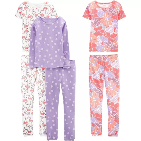 imageSimple Joys by Carters Girls 6Piece Snug Fit Cotton Pajama SetLilac DotsWhite FlamingoFloral