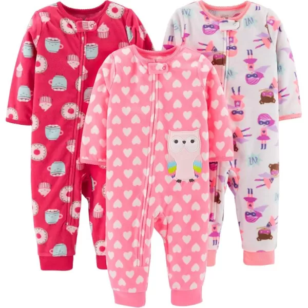 imageSimple Joys by Carters Toddlers and Baby Girls LooseFit Fleece Footless Pajamas Pack of 3DonutHeartsSuperhero