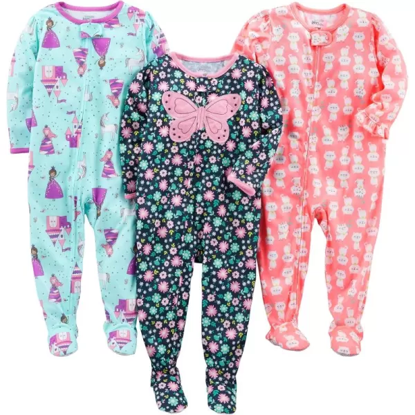 imageSimple Joys by Carters Toddlers and Baby Girls LooseFit Polyester Jersey Footed Pajamas Pack of 3ButterflyFairyKitten