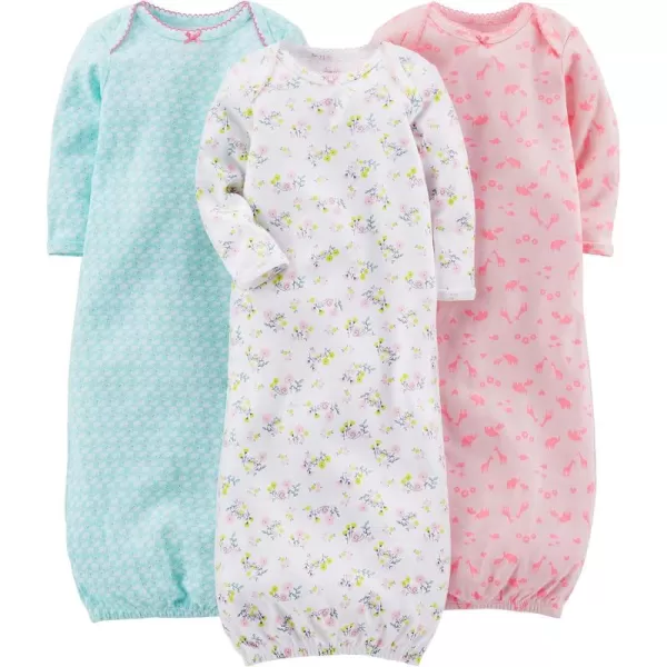 imageSimple Joys by Carters Baby Girls 3Pack Cotton Sleeper GownBlue DucksPink AnimalWhite Floral