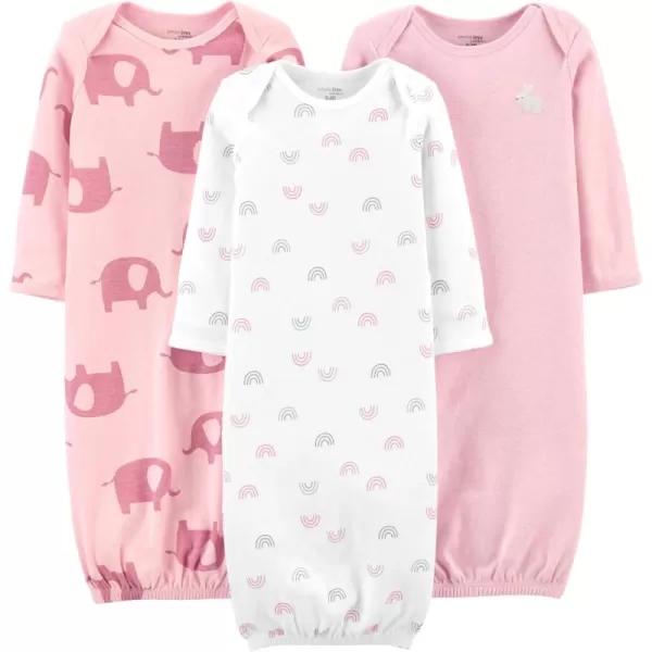 imageSimple Joys by Carters Baby Girls 3Pack Cotton Sleeper GownLight Pink BunnyWhite RainbowElephants