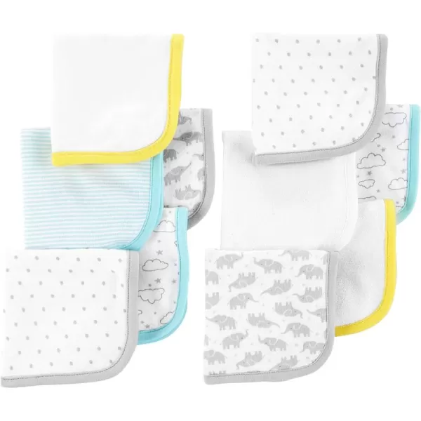 Simple Joys by Carters Unisex Babies Washcloth Set Pack of 10White  ElephantsDots