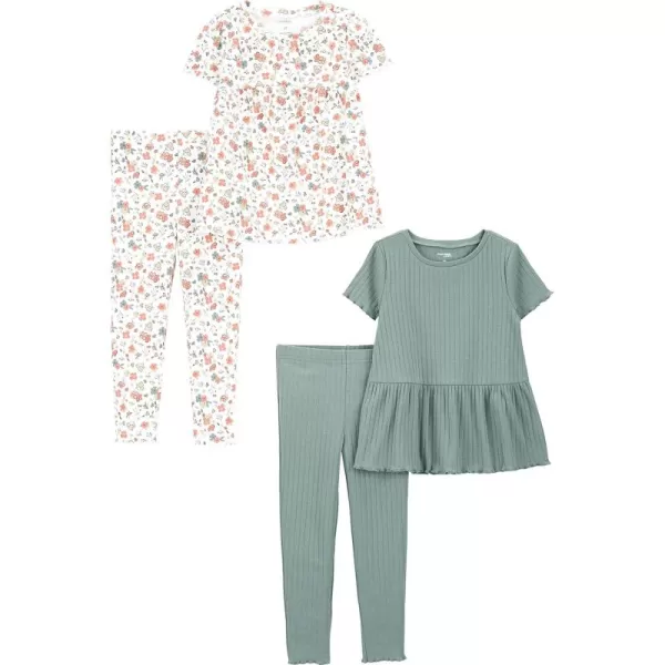 imageSimple Joys by Carters Baby Girls 4Piece ShortSleeve Shirts and Pants Playwear SetBottle GreenWhite Floral