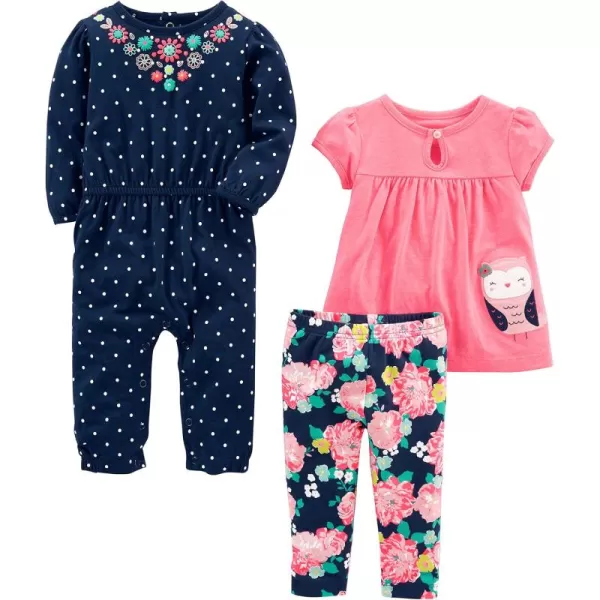 imageSimple Joys by Carters Baby Girls 3Piece Jumpsuit ShortSleeve Top and Pant Playwear Set