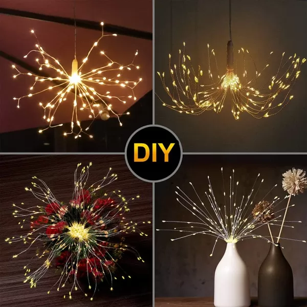 DenicMic 4Pack LED Copper Wire Starburst Lights  8 Modes Battery Operated Remote Control for Ceiling Wedding Party DecorClear White  Yellow