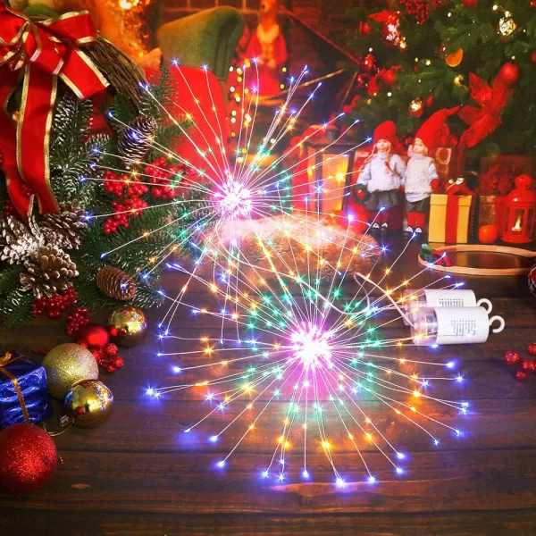 DenicMic Firework Lights Starburst Lights 200 LED Copper Wire Battery Operated hanging Sphere Lights with Remote 8 Modes Stars Fairy Ceiling Decorations for Patio Party Wedding Christmas 2 Pack