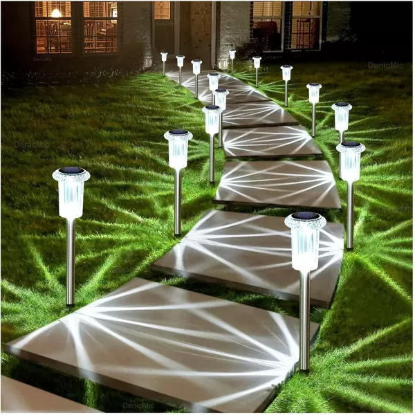 DenicMic Solar Lights Outdoor 10 Pack Waterproof LED Stainless Steel Pathway Lights for Yard Garden Driveway Decor Warm WhiteCold White