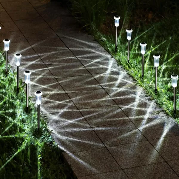 DenicMic Solar Lights Outdoor 10 Pack Waterproof LED Stainless Steel Pathway Lights for Yard Garden Driveway Decor Warm WhiteCold White