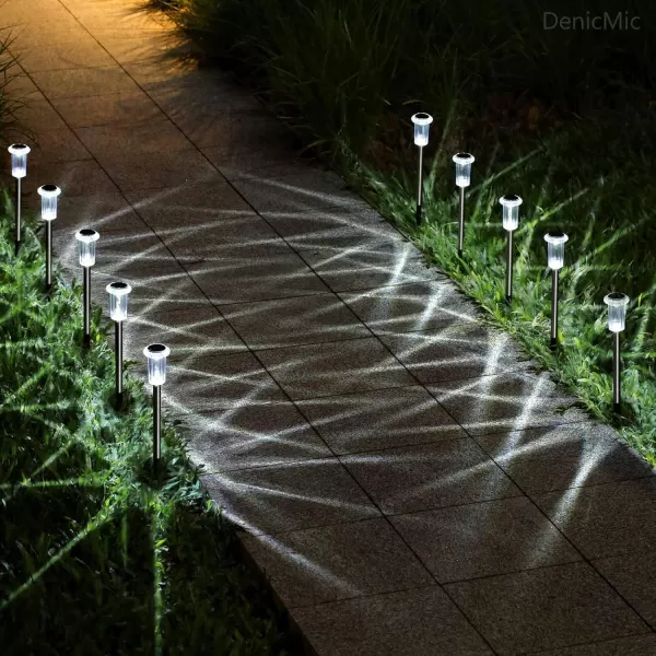 DenicMic Solar Lights Outdoor 10 Pack Waterproof LED Stainless Steel Pathway Lights for Yard Garden Driveway Decor Warm WhiteCold White