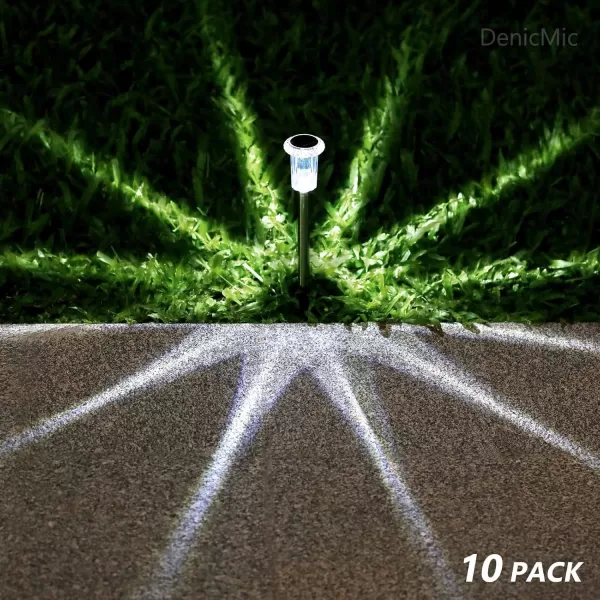 DenicMic Solar Lights Outdoor 10 Pack Waterproof LED Stainless Steel Pathway Lights for Yard Garden Driveway Decor Warm WhiteCold White