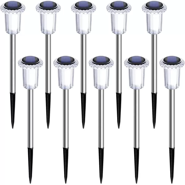 DenicMic Solar Lights Outdoor 10 Pack Waterproof LED Stainless Steel Pathway Lights for Yard Garden Driveway Decor Warm WhiteCold White