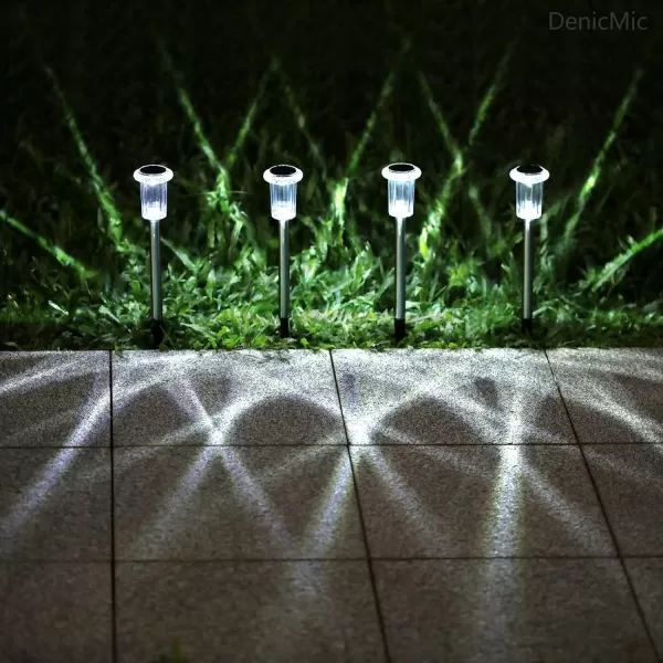 DenicMic Solar Lights Outdoor 10 Pack Waterproof LED Stainless Steel Pathway Lights for Yard Garden Driveway Decor Warm WhiteCold White