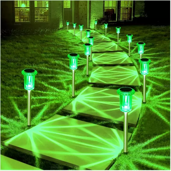 DenicMic Solar Lights Outdoor 10 Pack Waterproof LED Stainless Steel Pathway Lights for Yard Garden Driveway Decor Warm WhiteGreen