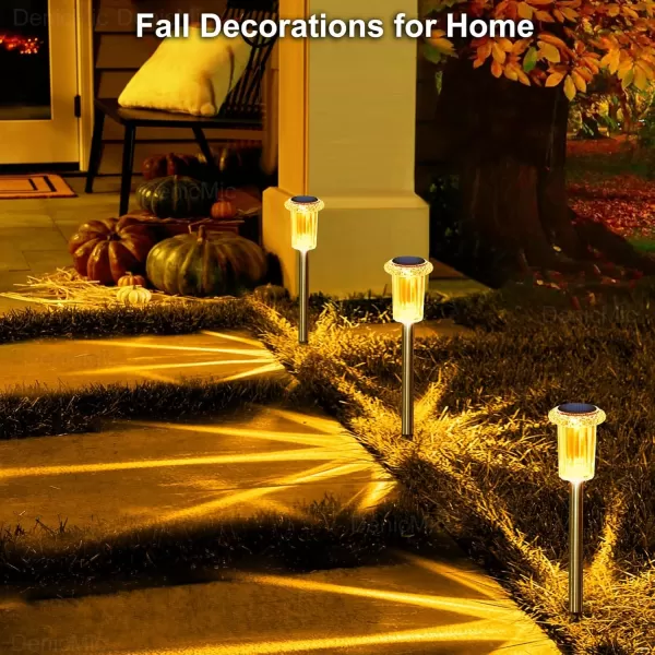 DenicMic Solar Lights Outdoor 10 Pack Waterproof LED Stainless Steel Pathway Lights for Yard Garden Driveway Decor Warm WhiteOrange