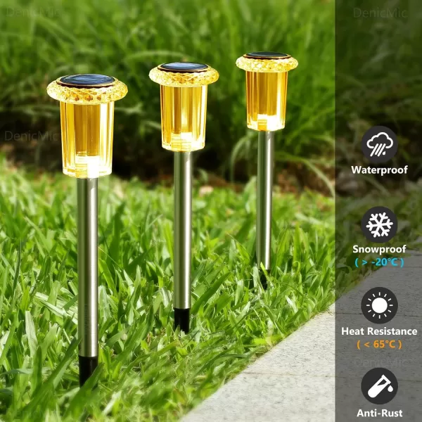 DenicMic Solar Lights Outdoor 10 Pack Waterproof LED Stainless Steel Pathway Lights for Yard Garden Driveway Decor Warm WhiteOrange