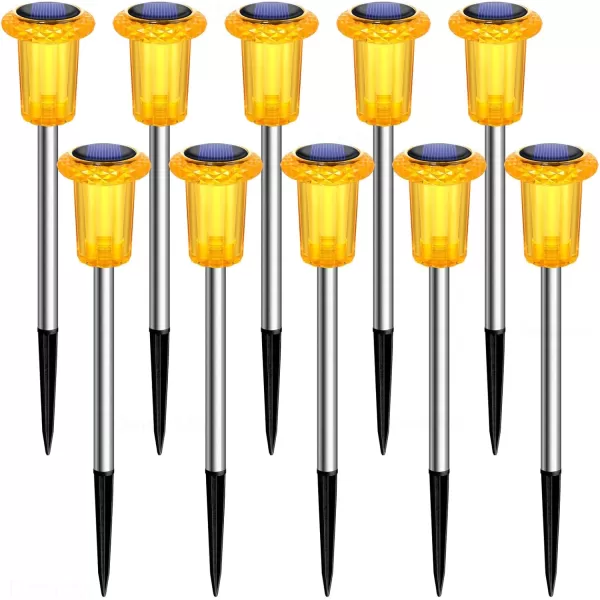 DenicMic Solar Lights Outdoor 10 Pack Waterproof LED Stainless Steel Pathway Lights for Yard Garden Driveway Decor Warm WhiteOrange