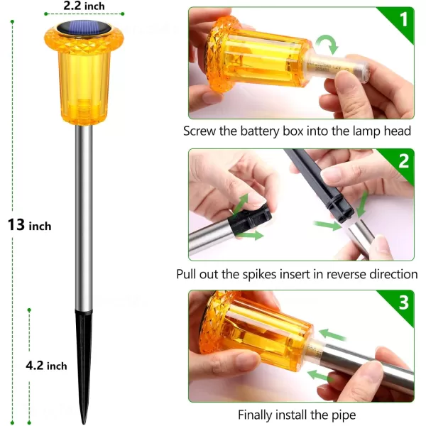 DenicMic Solar Lights Outdoor 10 Pack Waterproof LED Stainless Steel Pathway Lights for Yard Garden Driveway Decor Warm WhiteOrange