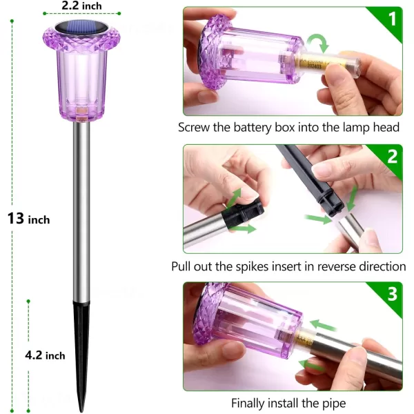 DenicMic Solar Lights Outdoor 10 Pack Waterproof LED Stainless Steel Pathway Lights for Yard Garden Driveway Decor Warm WhitePurple