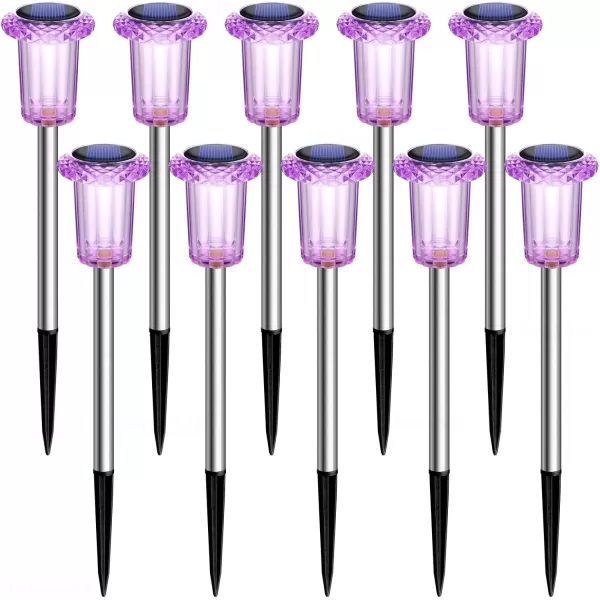 DenicMic Solar Lights Outdoor 10 Pack Waterproof LED Stainless Steel Pathway Lights for Yard Garden Driveway Decor Warm WhitePurple